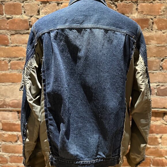 Sacai Hybrid Denim MA-1 Bomber Jacket Sz 3 – Indigo Blue / Olive Nylon Japan - Picture 4 of 8